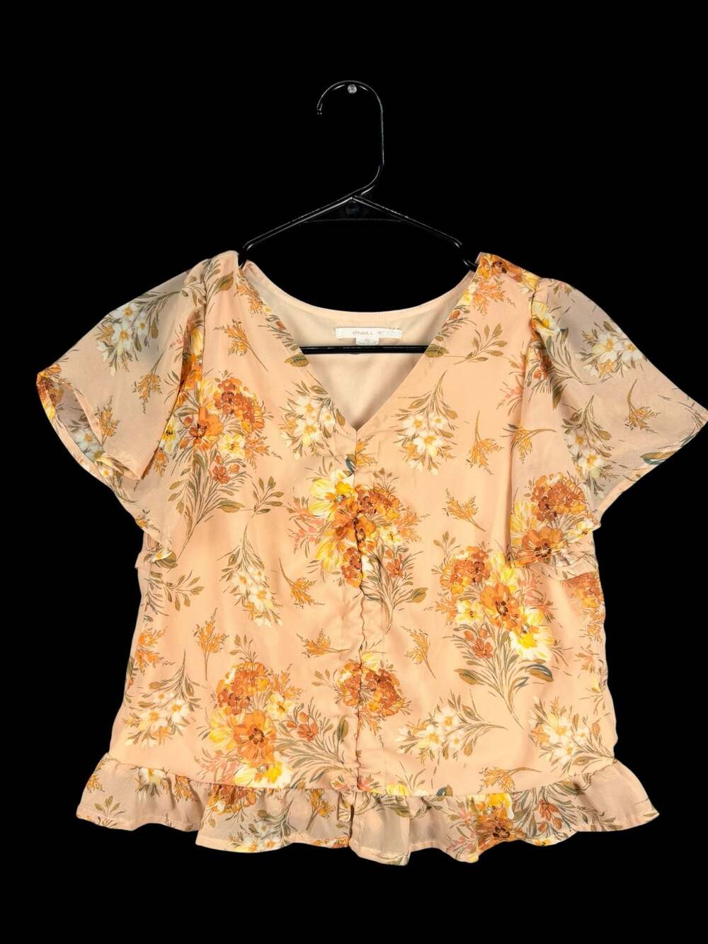 O'Neill Floral Flutter Sleeve Ruffle Hem Blouse